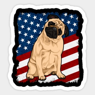 Cute Pug Dog American Flag Sticker